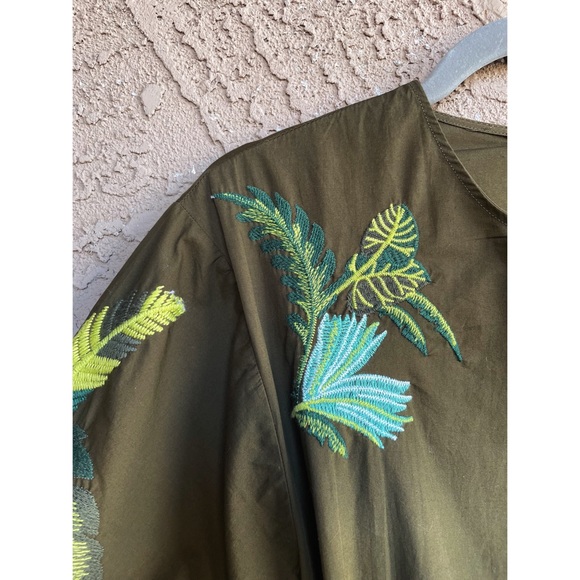ZARA Army Green Puff Sleeve Blue Tropical Floral Embroidered Open Back Romper - Picture 10 of 12